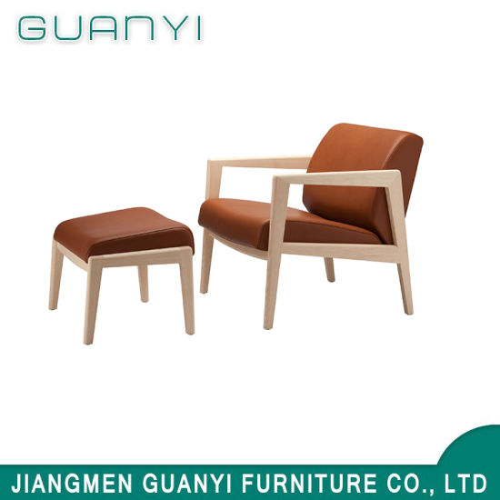 2018 Wooden Base PU Leather with Stool Living Hotel Armchair