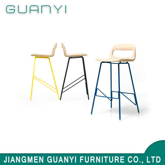 Wholesale High Quality Metal Leg Solid Wood Seat Outdoor Bar Stools