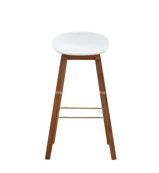 Leisure Plastic Seat Top Wooden Leg Bar Stool Living Room`