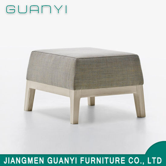 Square Shape Fabric Wooden Legs Foot Stool Living Room Furniture